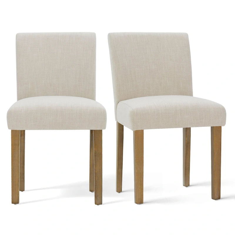 Linen-Blend Upholstered Parsons Dining Chair, Set of 2 – Blue / Beige / Grey / Cream / Green