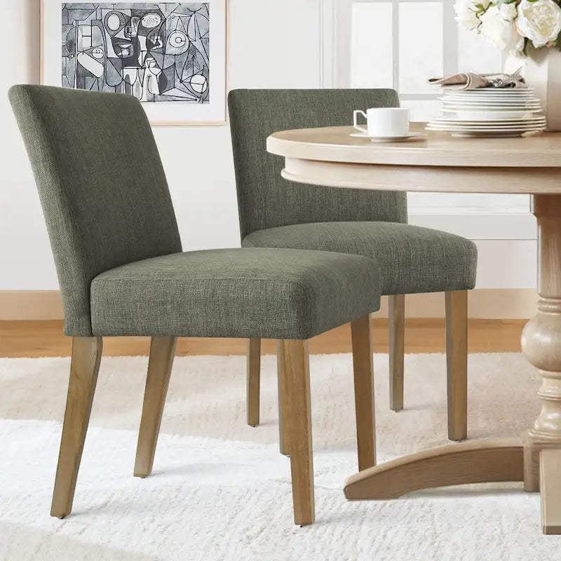 Linen-Blend Upholstered Parsons Dining Chair, Set of 2 – Blue / Beige / Grey / Cream / Green
