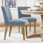 Linen-Blend Upholstered Parsons Dining Chair, Set of 2 – Blue / Beige / Grey / Cream / Green