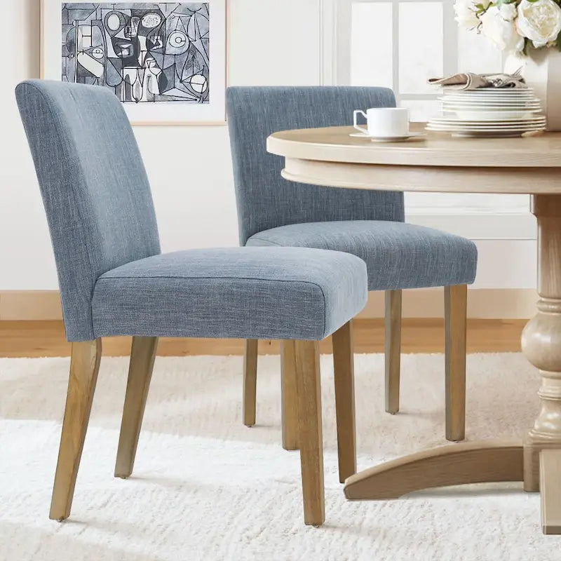 Linen-Blend Upholstered Parsons Dining Chair, Set of 2 – Blue / Beige / Grey / Cream / Green