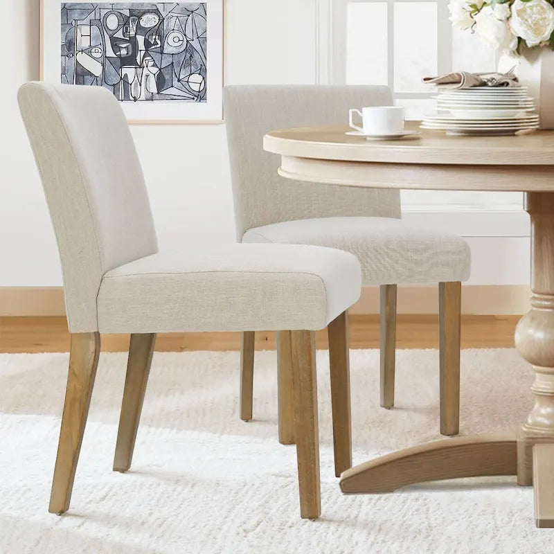 Linen-Blend Upholstered Parsons Dining Chair, Set of 2 – Blue / Beige / Grey / Cream / Green