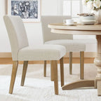 Linen-Blend Upholstered Parsons Dining Chair, Set of 2 – Blue / Beige / Grey / Cream / Green