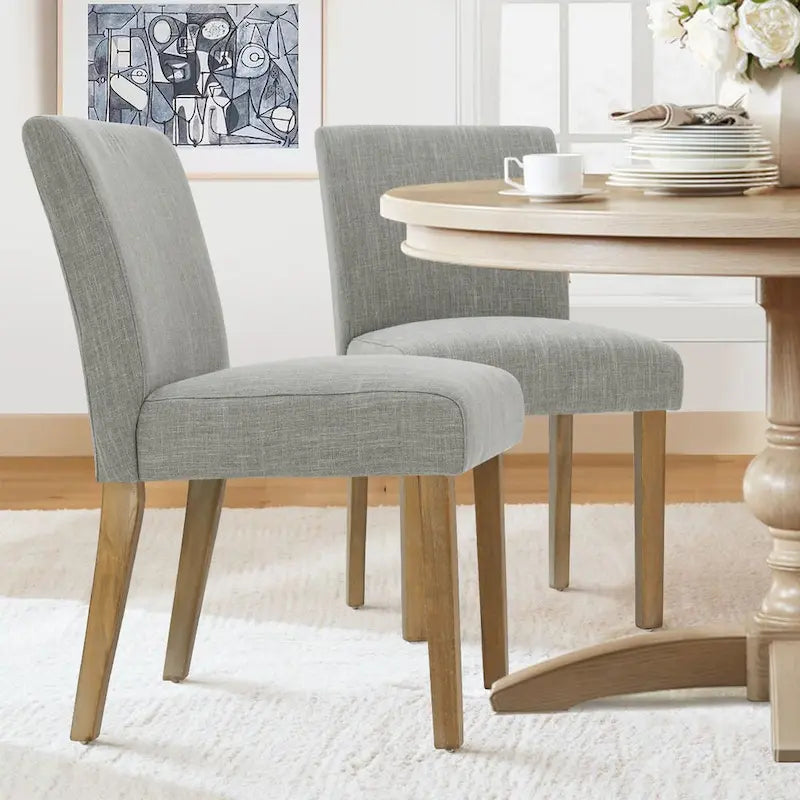 Linen-Blend Upholstered Parsons Dining Chair, Set of 2 – Blue / Beige / Grey / Cream / Green