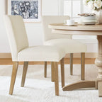 Linen-Blend Upholstered Parsons Dining Chair, Set of 2 – Blue / Beige / Grey / Cream / Green