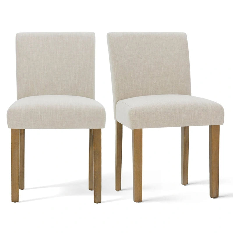 Linen-Blend Upholstered Parsons Dining Chair, Set of 2 – Blue / Beige / Grey / Cream / Green