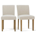 Linen-Blend Upholstered Parsons Dining Chair, Set of 2 – Blue / Beige / Grey / Cream / Green