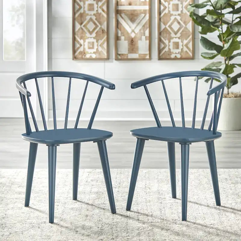 Oak / Walnut / Black / White / Red / Midnight Blue Spindle Dining Chair, Set of 2