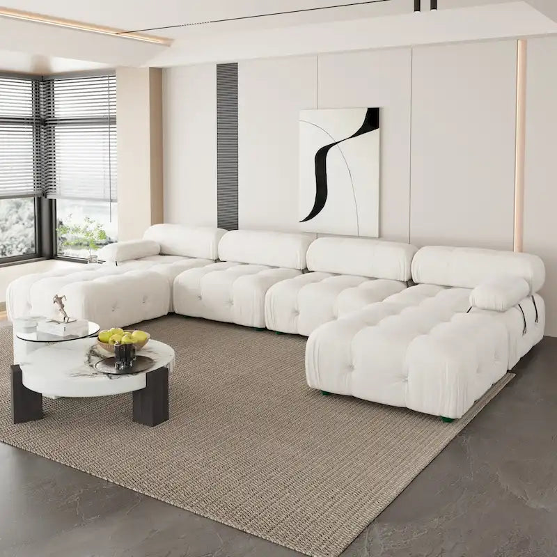 Beige / Orange / Green Velvet U-Shape Modular Sectional Sofa, 4-Seat with 2 Ottomans
