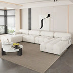Beige / Orange / Green Velvet U-Shape Modular Sectional Sofa, 4-Seat with 2 Ottomans
