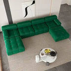 Beige / Orange / Green Velvet U-Shape Modular Sectional Sofa, 4-Seat with 2 Ottomans
