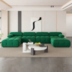 Beige / Orange / Green Velvet U-Shape Modular Sectional Sofa, 4-Seat with 2 Ottomans