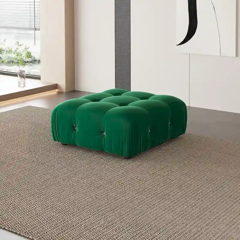 Beige / Orange / Green Velvet U-Shape Modular Sectional Sofa, 4-Seat with 2 Ottomans