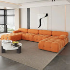 Beige / Orange / Green Velvet U-Shape Modular Sectional Sofa, 4-Seat with 2 Ottomans