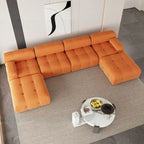 Beige / Orange / Green Velvet U-Shape Modular Sectional Sofa, 4-Seat with 2 Ottomans