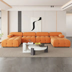 Beige / Orange / Green Velvet U-Shape Modular Sectional Sofa, 4-Seat with 2 Ottomans