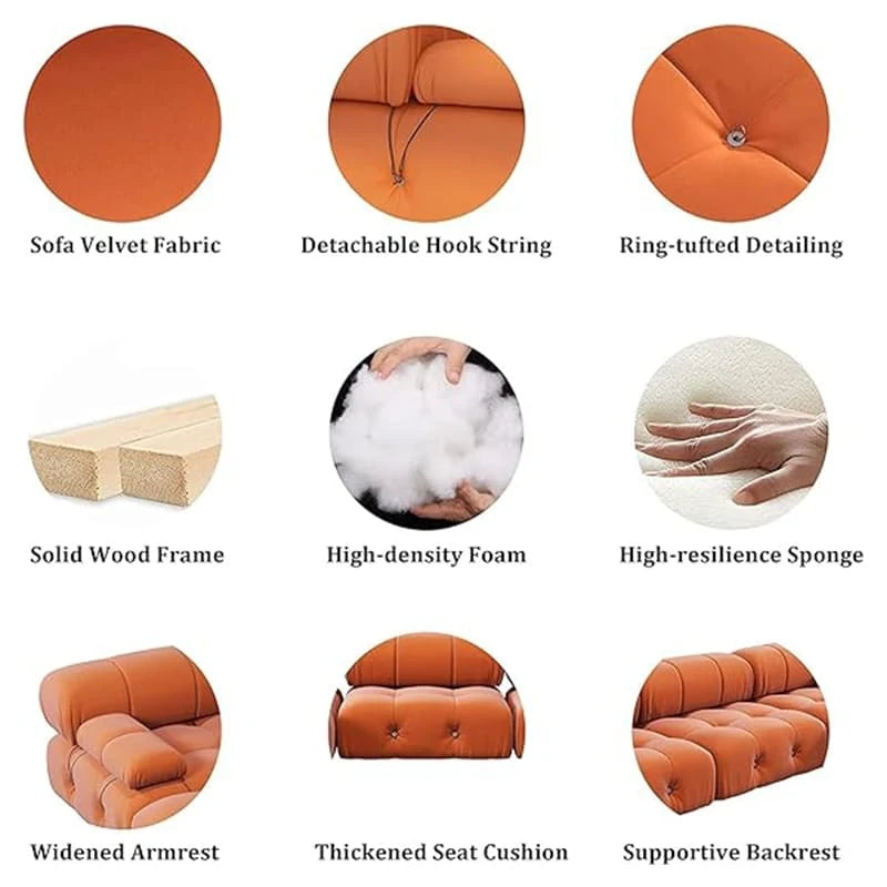 Beige / Orange / Green Velvet U-Shape Modular Sectional Sofa, 4-Seat with 2 Ottomans