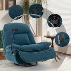 Brown/Blue/Beige/Green Chenille Swivel Power Recliner with Phone Holder, Single