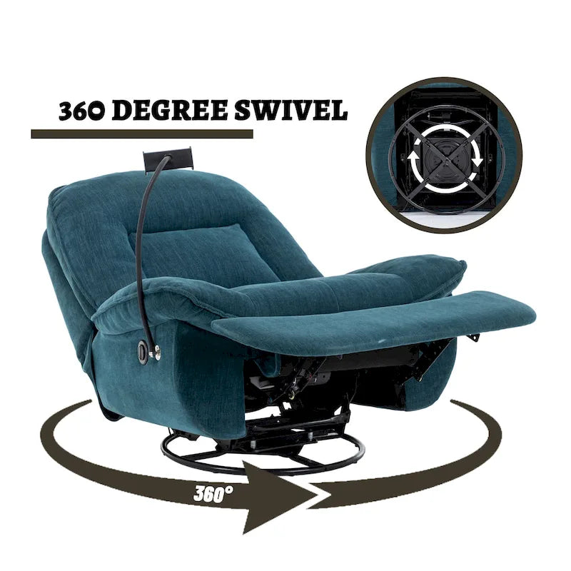 Brown/Blue/Beige/Green Chenille Swivel Power Recliner with Phone Holder, Single