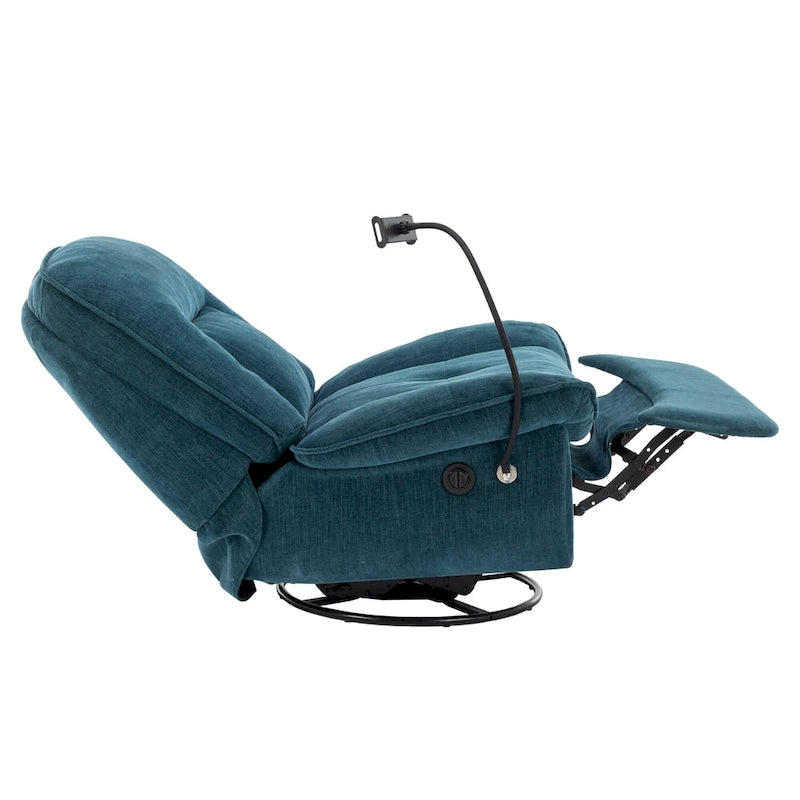 Brown/Blue/Beige/Green Chenille Swivel Power Recliner with Phone Holder, Single