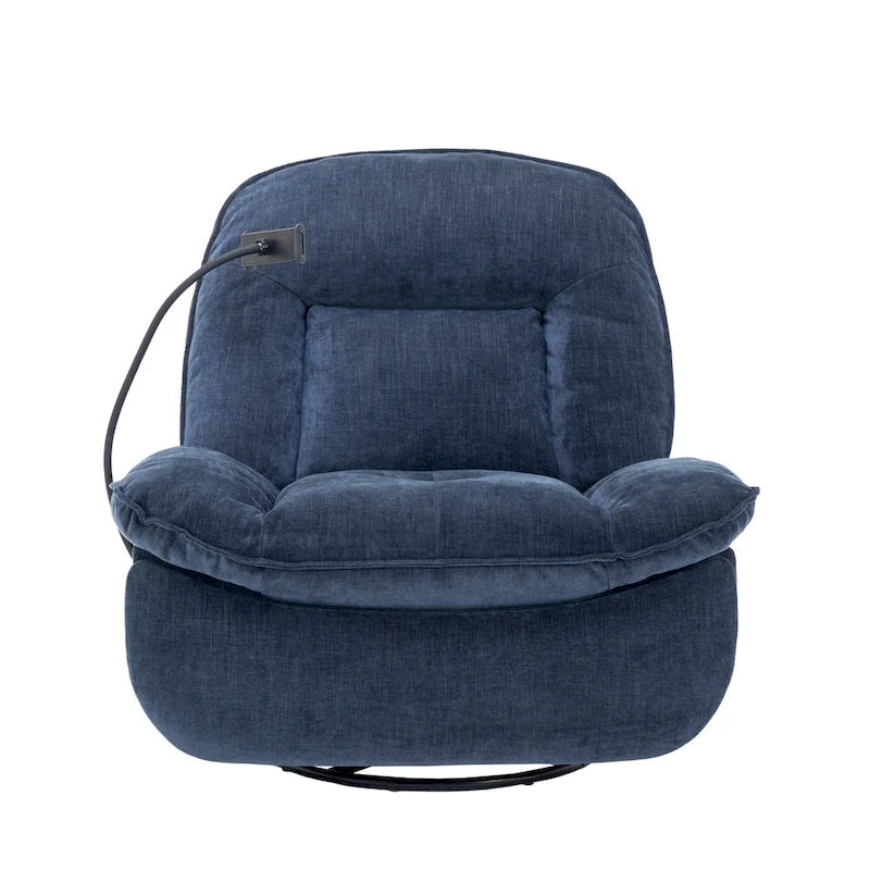 Brown/Blue/Beige/Green Chenille Swivel Power Recliner with Phone Holder, Single