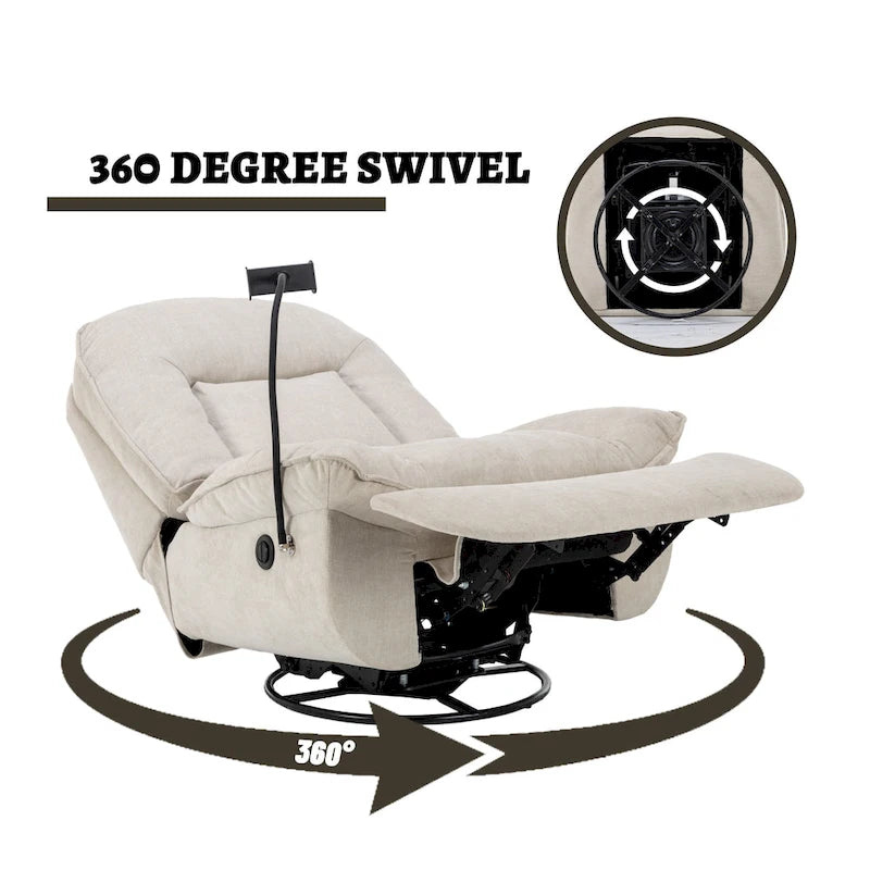 Brown/Blue/Beige/Green Chenille Swivel Power Recliner with Phone Holder, Single