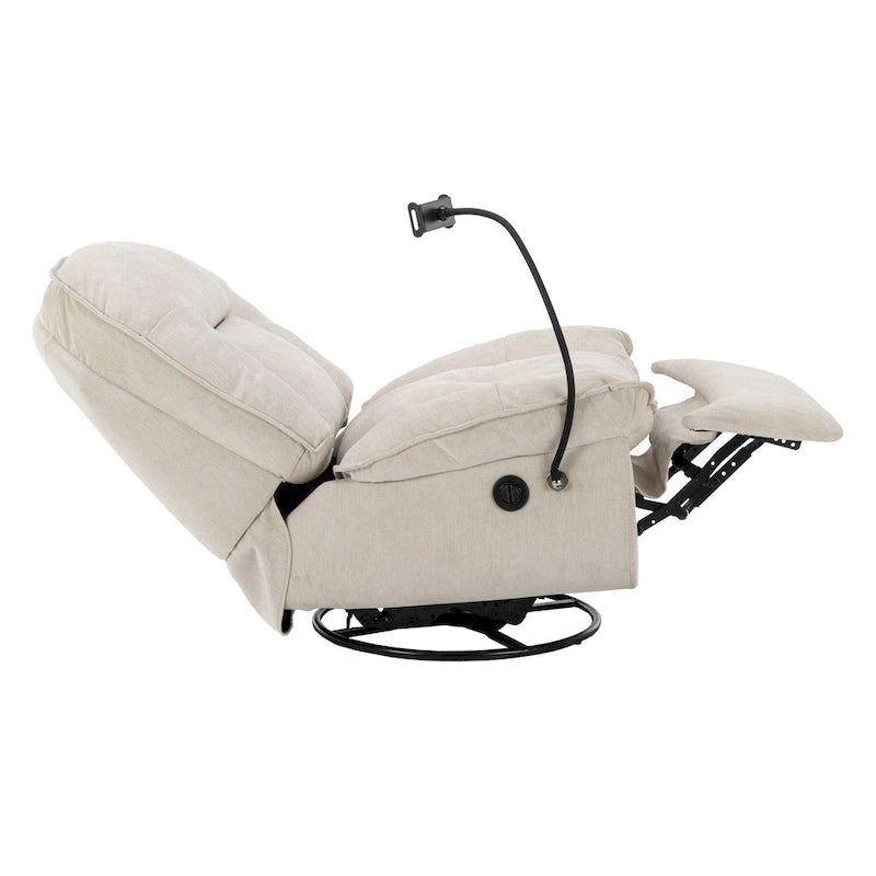 Brown/Blue/Beige/Green Chenille Swivel Power Recliner with Phone Holder, Single