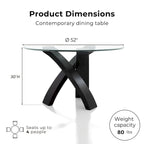 Black/Beige Contemporary Round Glass Dining Set, Seats 4