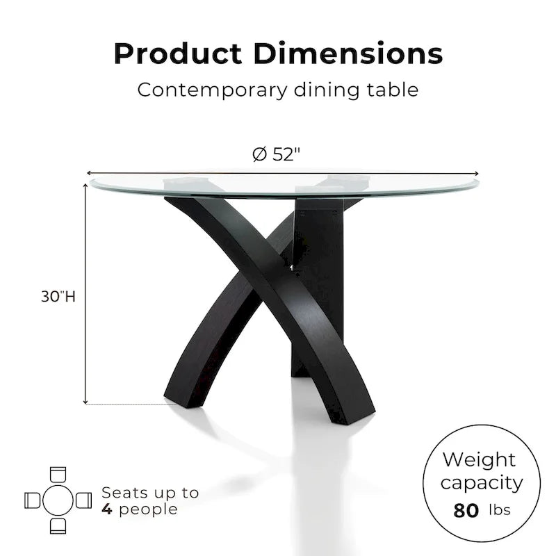 Black/Beige Contemporary Round Glass Dining Set, Seats 4