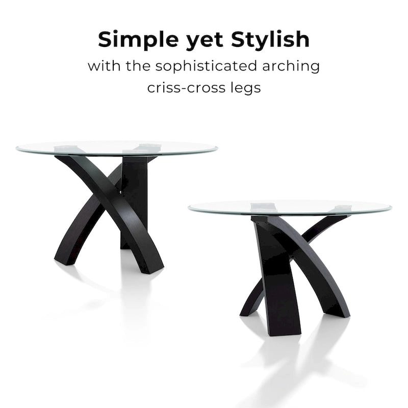 Black/Beige Contemporary Round Glass Dining Set, Seats 4