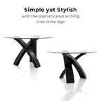 Black/Beige Contemporary Round Glass Dining Set, Seats 4