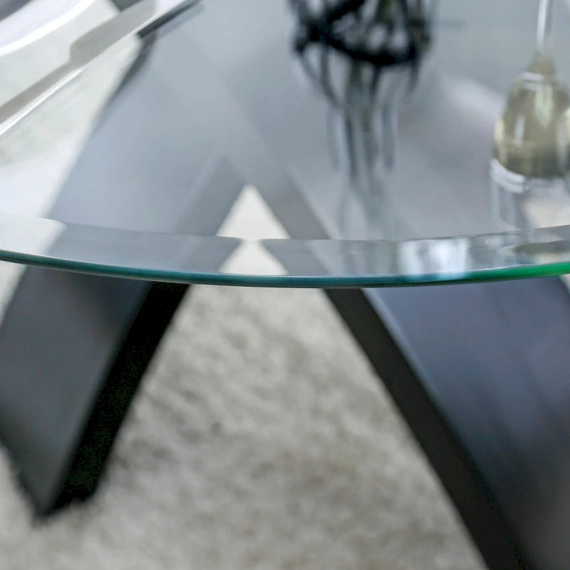 Black/Beige Contemporary Round Glass Dining Set, Seats 4