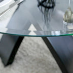 Black/Beige Contemporary Round Glass Dining Set, Seats 4