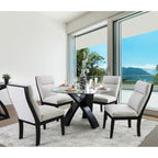 Black/Beige Contemporary Round Glass Dining Set, Seats 4