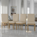 Beige High-Back Upholstered Dining Chair with Nailhead Trim, Set of 4