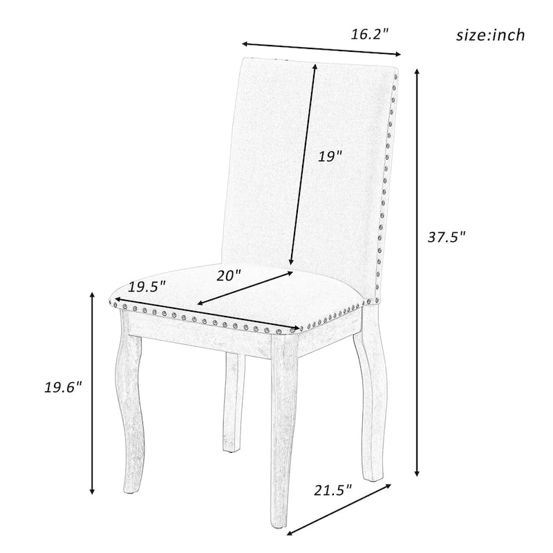 Beige High-Back Upholstered Dining Chair with Nailhead Trim, Set of 4