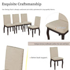 Beige High-Back Upholstered Dining Chair with Nailhead Trim, Set of 4