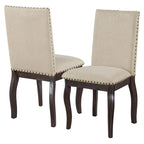 Beige High-Back Upholstered Dining Chair with Nailhead Trim, Set of 4
