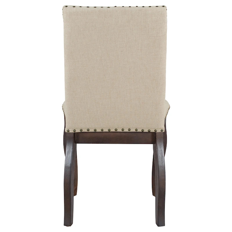 Beige High-Back Upholstered Dining Chair with Nailhead Trim, Set of 4