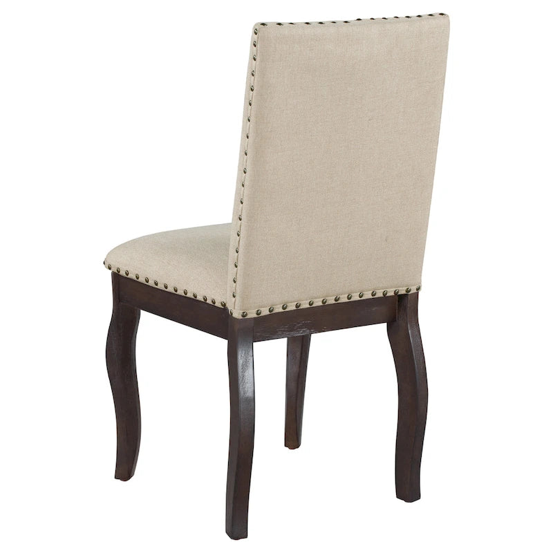 Beige High-Back Upholstered Dining Chair with Nailhead Trim, Set of 4