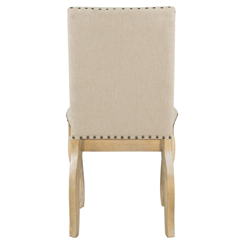Beige High-Back Upholstered Dining Chair with Nailhead Trim, Set of 4