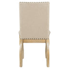 Beige High-Back Upholstered Dining Chair with Nailhead Trim, Set of 4