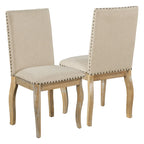 Beige High-Back Upholstered Dining Chair with Nailhead Trim, Set of 4