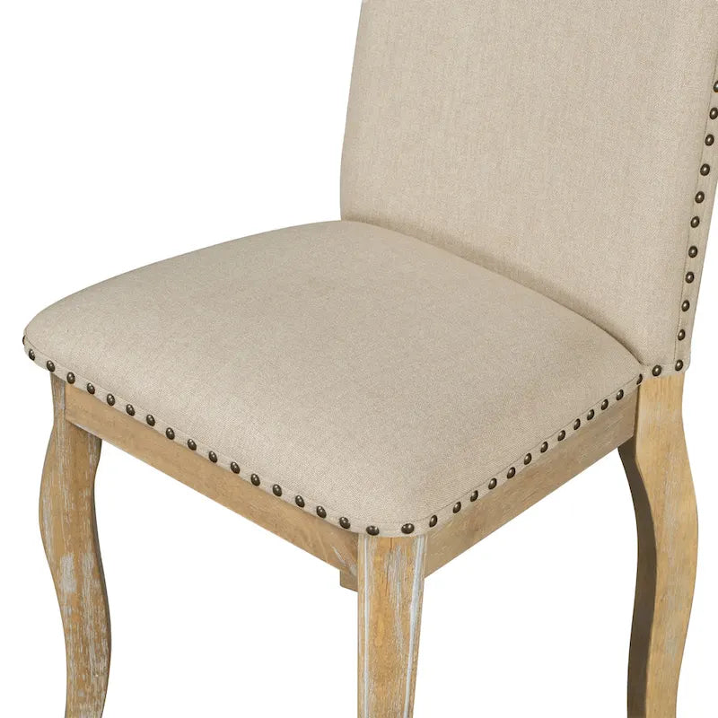 Beige High-Back Upholstered Dining Chair with Nailhead Trim, Set of 4