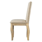 Beige High-Back Upholstered Dining Chair with Nailhead Trim, Set of 4