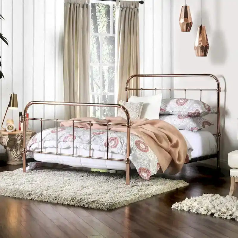 Furniture of America Vore Modern Gold Metal Slatted Panel Bed