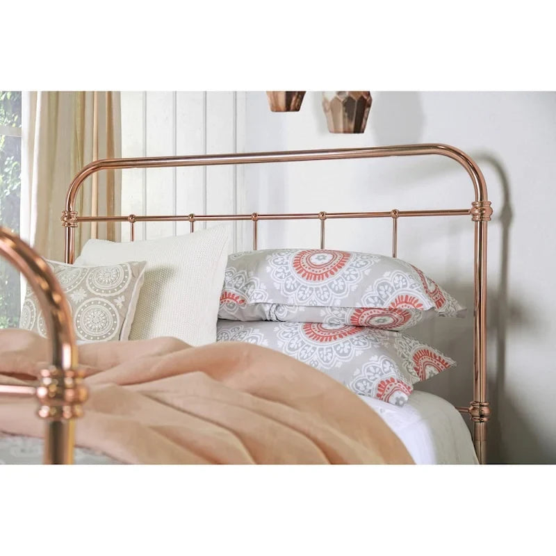 Rose Gold Metal Slatted Panel Bed, King/Cal King/Queen/Full, 1-2 Person