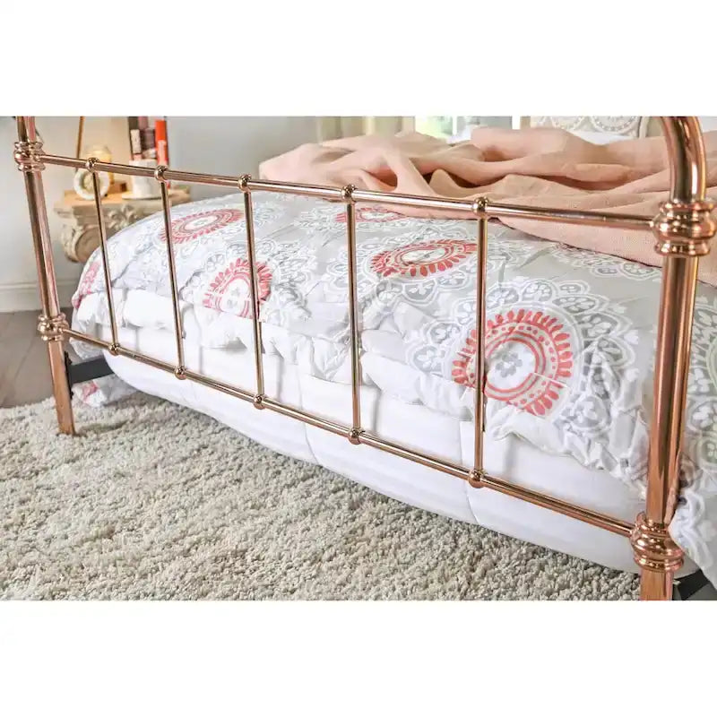 Rose Gold Metal Slatted Panel Bed, King/Cal King/Queen/Full, 1-2 Person