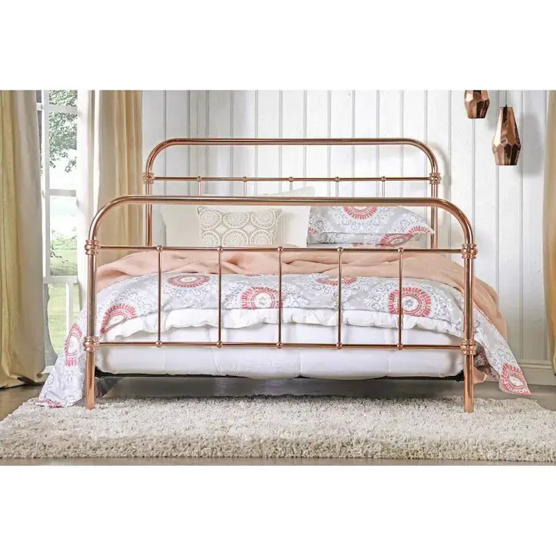 Rose Gold Metal Slatted Panel Bed, King/Cal King/Queen/Full, 1-2 Person