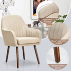 Grey/Beige Linen Armchair with Wood Legs, Set of 2