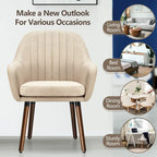 Grey/Beige Linen Armchair with Wood Legs, Set of 2